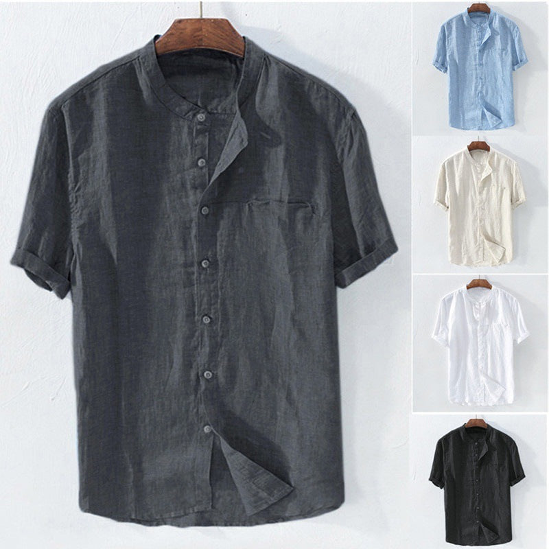 Men's Shirt New Short Sleeve Summer Stand Collar