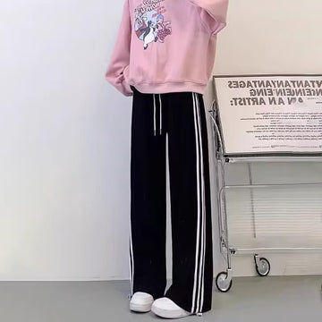 Side Striped Contrast Color Sports Casual Pants Men's Drawstring Elastic Waist