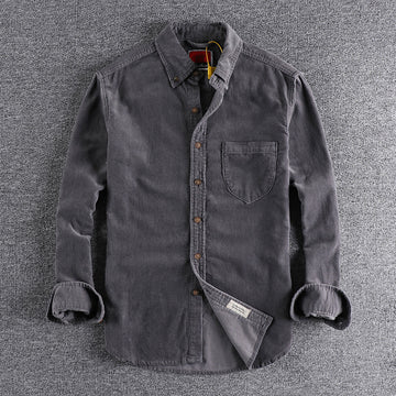 Retro Trendy Sleeve Color Matching Men's Corduroy Long Sleeve Shirt